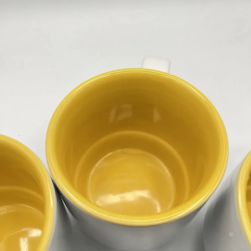 Crate and Barrel Stackable Cups Mugs White with 1 Green and 3 Yellow inside